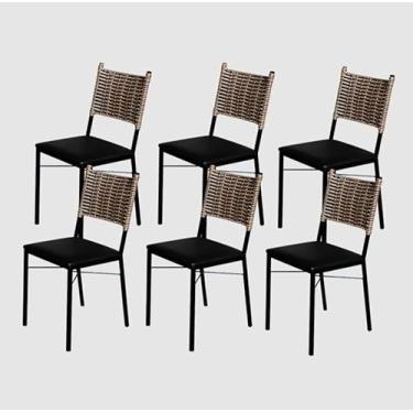 Imagem de Kit 6 Cadeiras Para Cozinha Preta Ratan Cappuccino Assento Estofado (Preto)