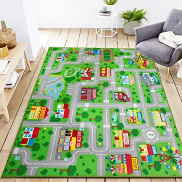 Imagem de Yincimar Tapete infantil para brincar de carro, vida urbana, trânsito, estrada, crianças, 1,8 m x 1,5 m, grande, educacional e de jogos, para crianças, meninos, quarto, sala de jogos, sala de aula