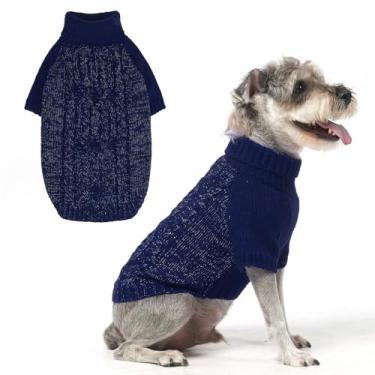 Imagem de EXPAWLORER Suéter de malha térmica para cães pequenos, médios e grandes, gola rolê, roupas para clima frio, moletom para inverno, pulôver para filhotes de gatos, azul marinho G