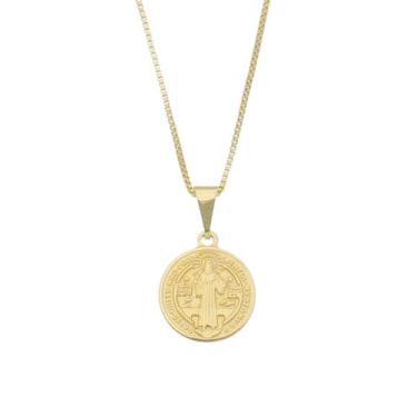Imagem de Colar Corrente E Pingente Medalha São Bento Banhado A Ouro 18k - Le Bi