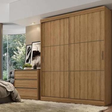 Imagem de Guarda Roupa Solteiro 2 Portas Correr 2 Gavetas Comfort THB, Almendra