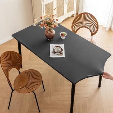 Imagem de Toalha de mesa retangular elástica à prova d'água com faixa elástica, simples, cor sólida, não lavável, capa de mesa para mesa de jantar, festa de casamento, cinza claro, 70 x 120 cm