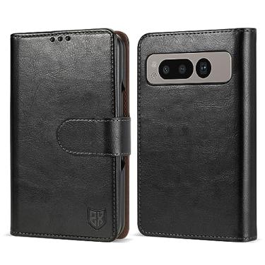 Imagem de ZZXX Capa carteira compatível com Google Pixel Fold com [bloqueio RFID] compartimento para cartão, fecho magnético, capa protetora dobrável de couro, capa protetora para celular Pixel Fold (preta -