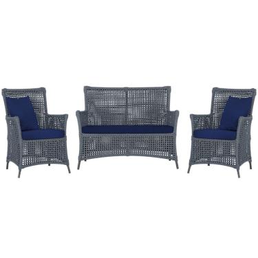 Imagem de Jogo Sofá e 2 Poltronas de Área Igapó Alumínio Pintura Preta Corda Náutica Estofado 10 Trama