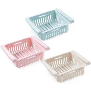 Imagem de Cesta de armazenamento de geladeira, 3 peças de rack suspenso para geladeira, recipientes retráteis multiuso seguros de armazenamento de frutas para geladeira e utensílios de cozinha