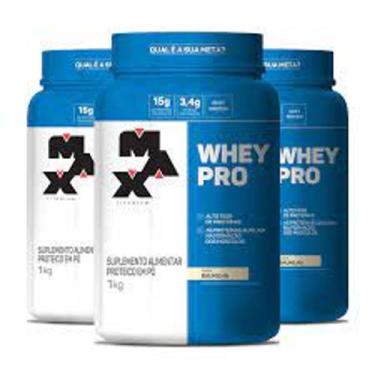 Imagem de 03x Suplemento em pó Max Titanium Whey Pro proteína 1kg, Baunilha