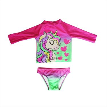 Imagem de Conjunto camisa manga longa bloqueadora de raios uv E calcinha unicornio rosa 18-24M basic +