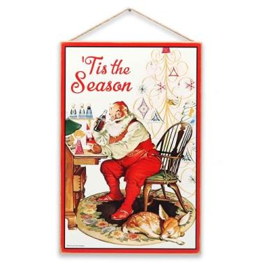 Imagem de Coca-Cola 'Tis the Season Santa Decoração de parede de madeira pendurada - Decoração de Natal vintage da Coca-Cola para casa