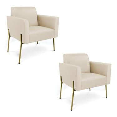 Imagem de Poltrona Pé De Ferro Dourado Kit 2 Para Sala Marisa Corino Bege D03