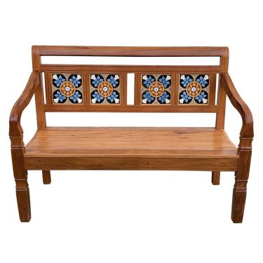 Imagem de Banco Namoradeira 2 Lugares Ladrilho Azul Madeira Peroba Rosa Sudeste Rústico