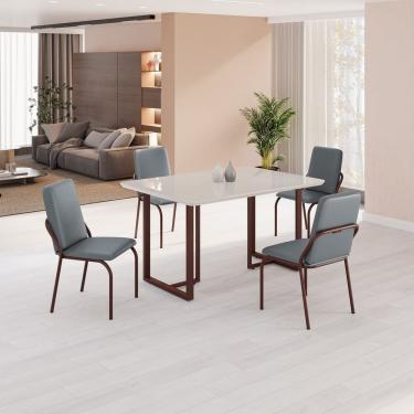 Imagem de Conjunto Sala De Jantar Mesa 120x90cm Base Lunna Tampo Mdf Laca Com Vidro Malibu Grafite Marrom