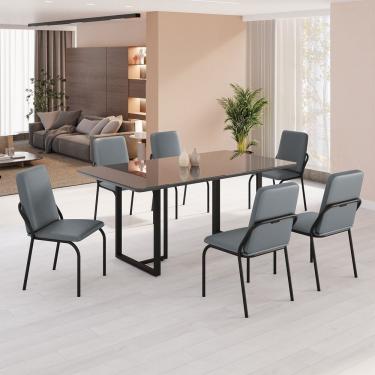 Imagem de Conjunto Sala De Jantar Mesa 160x90cm Base Lunna Tampo Mdf Laca Com Vidro Malibu Grafite Preto