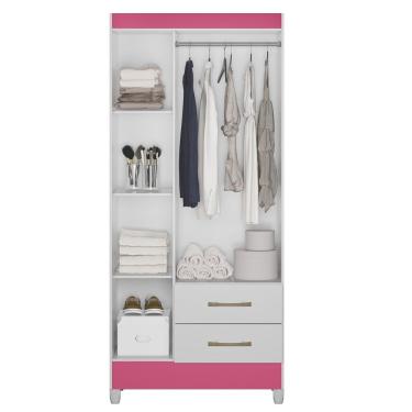 Imagem de Guarda-roupa Solteiro 3 Portas 2 Gavetas E Pés Lima Branco-rosa