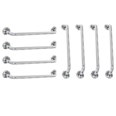 Imagem de Alça De Apoio 60cm Barra Inox Kit 8 Unidades Idoso Gestante Deficiente Cadeirante Suporte Resistente Segurança Banheiro Box