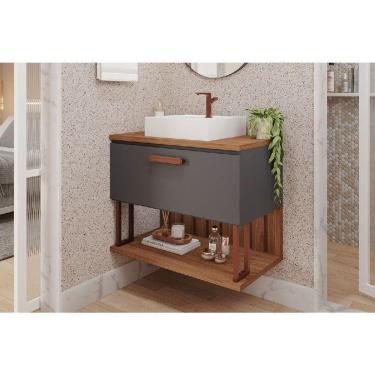 Imagem de Bancada De Banheiro Balcão Duna 1 Porta C- Cuba 80cm Titanium-freijo - Mgm