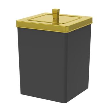 Imagem de Lixeira quadrada c/tampa 6,5 litros preto/dourado - Future | Com sistema que esconde o saco de lixo