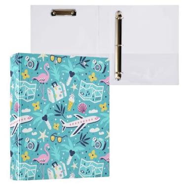 Imagem de Fichário de 3 anéis para viagem e férias de verão, fichário decorativo de 3,8 cm, com prancheta e 3 bolsos transparentes, comporta 200 folhas de papel tamanho A4, fichários à prova d'água para escola