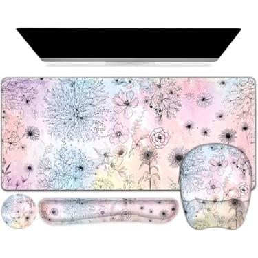 Imagem de Tapete de mouse grande, conjunto de descanso de pulso de teclado, mouse pad ergonômico com suporte de pulso, tapete de mesa com bordas costuradas almofada de mesa estendida à prova d'água para jogos