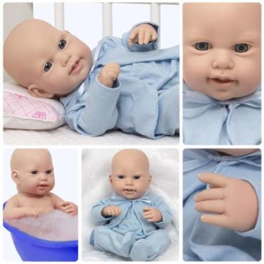 Imagem de Bebe Reborn Masculino Corpo De Silicone Careca Pijama Azul - Cegonha R