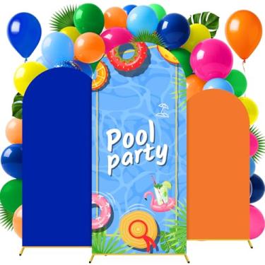 Imagem de Tingjoo 3 peças de capa de fundo de arco para decoração de festa na piscina, decoração de arco de poliéster, suporte de arco para cosplay, adereços de fotos de casamento, chá de bebê, lembrancinha de