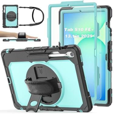 Imagem de BASE MALL Capa para tablet Samsung Galaxy Tab S10 FE Plus 5G de 13,1 polegadas, capa protetora à prova de choque com protetor de tela de vidro temperado, suporte giratório, suporte para caneta S, alça