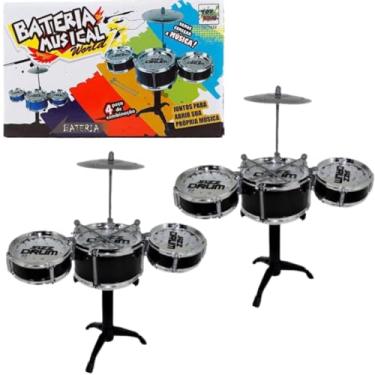 Imagem de 2 KIT MINI BATERIA MUSICAL 4 PÇS EDUCATIVO BRINQUEDO 3 TAMBORES + 1 PRATO + 2 BAQUETAS + SUPORTE INTERATIVO INFANTIL ROCK COMPLETA INSTRUMENTO MENINO MENINA 30/26/14 CENT