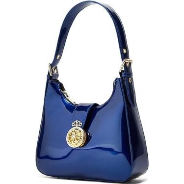 Imagem de Mulheres Hobo Bolsas Bolsas Brilhantes Bolsas De Couro Envernizado Bolsa De Ombro Retro Evening Bag Clássico Clutch Bolsa Pequena Tote, Blue