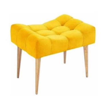 Imagem de Puff banqueta retangular amarelo pé palito com detalhe em costura - Ro