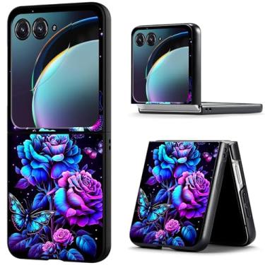 Imagem de BREIDMKFM Capa para Motorola Razr Plus 2024, capa protetora para Motorola Razr 50 Ultra, fina, rígida, antiarranhões, à prova de choque, carregamento sem fio, capa protetora, rosas roxas borboleta