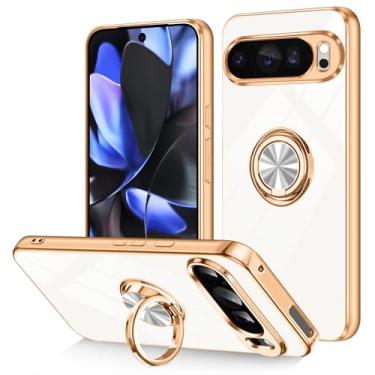 Imagem de Dinick Capa para Google Pixel 9 Pro XL com suporte de anel, capa banhada a ouro TPU macio, antiarranhões, proteção à prova de choque, fina, capa com suporte magnético para Google Pixel 9 Pro XL
