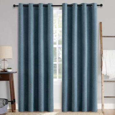 Imagem de Cortinas MIULEE, textura de linho, 100% blackout, azul empoeirado, 132
