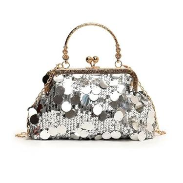Imagem de RZTA Bolsas femininas com glitter para noite, bolsa triangular brilhante para festa de formatura e casamento dos anos 1920, D2 Prata