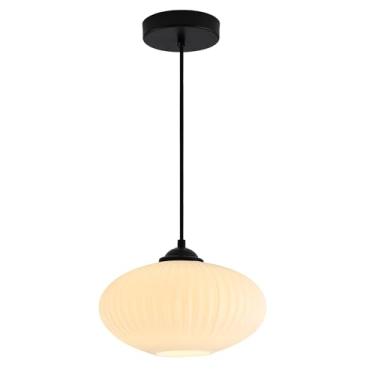 Imagem de Flyrose Luminária pendente de globo moderno de meados do século, grande, pingente de vidro fosco, preto fosco, lustre industrial, iluminação pendente para sala de jantar, corredor, hall de entrada