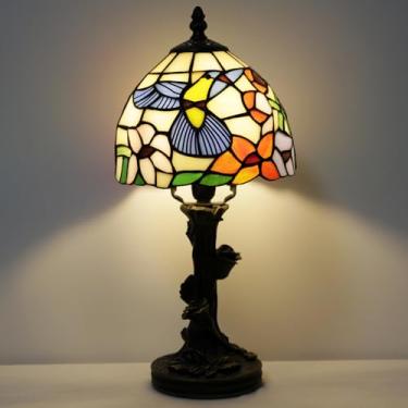 Imagem de Luminária de mesa pequena Tiffany de vidro manchado, estilo beija-flor, luz de mesa de cabeceira, mini luminária de memória de destaque 20 x 38 cm