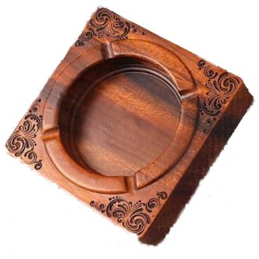 Imagem de Cinzeiro quadrado de madeira antiqueda para casa cinzeiro de madeira maciça adequado para terraço, casa, exterior, escritório e festa, marrom