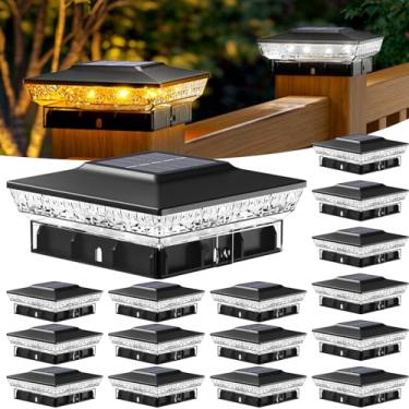 Imagem de btfarm Luzes de poste solares 4x4 para ambientes externos, pacote com 16 luzes de poste de cerca de deck alimentadas por energia solar, 2 modos de iluminação 16 luzes externas LED à prova d'água com