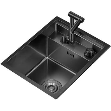 Imagem de Pia Escondida De Tigela única Com Tampa Pia De Barra De Aço Inoxidável Pia De Cozinha Mini Bacia De Prato Pia Pequena, Black, 30 * 45 * 23cm