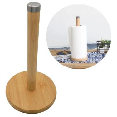 Imagem de Suporte Porta Rolo Papel Toalha Bambu Vertical Bancada - Class Home