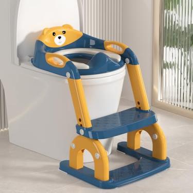 Imagem de Assento de treinamento para vaso sanitário 2 em 1 para crianças, meninos e meninas, com protetor de respingos antiderrapante (amarelo e azul)