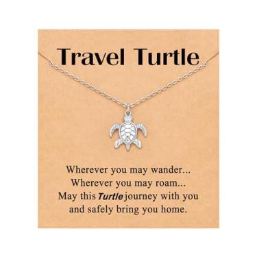 Imagem de UNGENT THEM Good Luck on Every Journey - Colar de tartaruga de viagem para mulheres, amigas, viajantes, amantes de tartarugas, presentes de aniversário de Natal, Aço inoxidável, Sem Pedra Preciosa