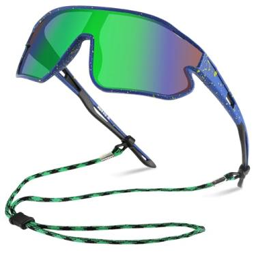 Imagem de YUNBLL&KO Óculos de sol infantil de beisebol juvenil TR90 armação leve UV400 óculos de sol esportivos ciclismo para meninas e meninos, Armação verde, lente verde