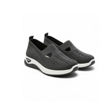 Imagem de Tênis De Caminhada Feminino Ortopédico De Malha Tênis De corrida Esportivo Atlético Sapatilhas sem cadarço Confortável Respirável cinza Escuro BR 35