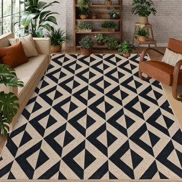 Imagem de USTIDE Tapetes laváveis de juta 12,5 x 17,8 cm, lavável, geométrico, triângulo, exterior, interior, exterior, para sala de estar, sala de jantar, tapete antiderrapante para quintal, quarto