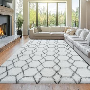 Imagem de Topmaxcs Tapetes fofos para sala de estar: tapete fofo geométrico branco e cinza - 2,8 x 3,5 m, geométrico, grande, macio, felpudo, felpudo para sala de estar, quarto (branco/cinza, 20 x 3 m)