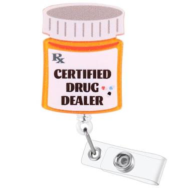 Imagem de Carretel de crachá engraçado de tecnologia de farmácia, suporte retrátil para crachá de identificação, crachá de trabalho com etiqueta de nome para farmácia RN LPN CNA MA ER turno noturno enfermeira