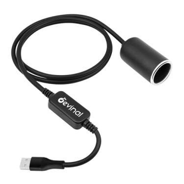 Imagem de Devinal Cabo adaptador de tomada USB A macho para isqueiro de 12 V/18 W para detector de radar, câmera de painel, GPS, tiras de luz LED de carro de 90 cm