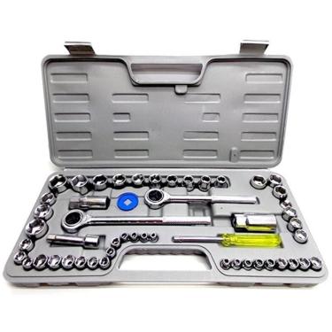 Imagem de Jogo Chaves Soquete 52 Pecas Kit Completo Ferramentas Maleta Catraca 3-8 1-2 E 1-4 Reversivel Roda