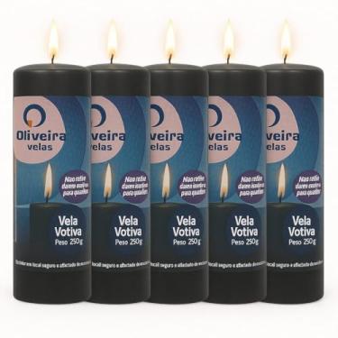 Imagem de Vela7 Dias Branca 250g de Parafina Pura - Pacote com 5 Unidades (Tradicional, Preto)