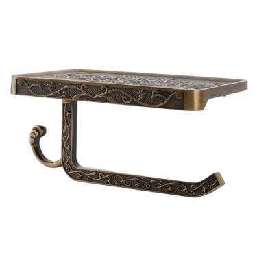 Imagem de ZJchao Suporte para Toalha de Papel, Suporte para Papel Higiênico, Com Suporte para Celular Montado na Parede, Espaço Multifuncional de Alumínio Com Prateleira de (Escultura Antiga)