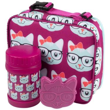 Imagem de Kit Lancheira Infantil Gatinha com Isolamento Duplo, BENTOLOGY, Rosa